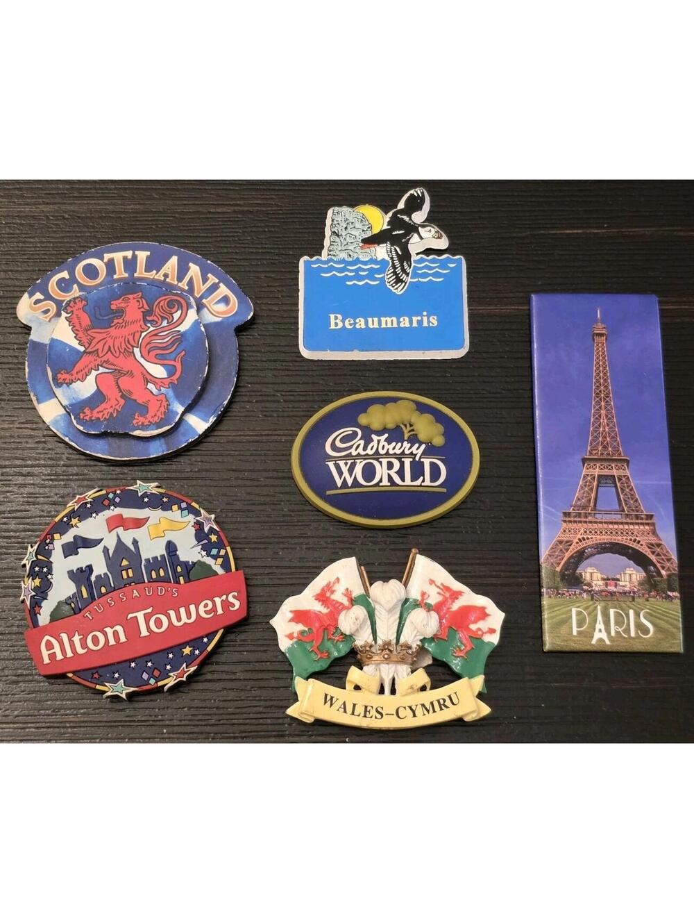 European Travel Souvenir Refrigerator Magnets Paris Scotland Wales Cadbury Lot 6